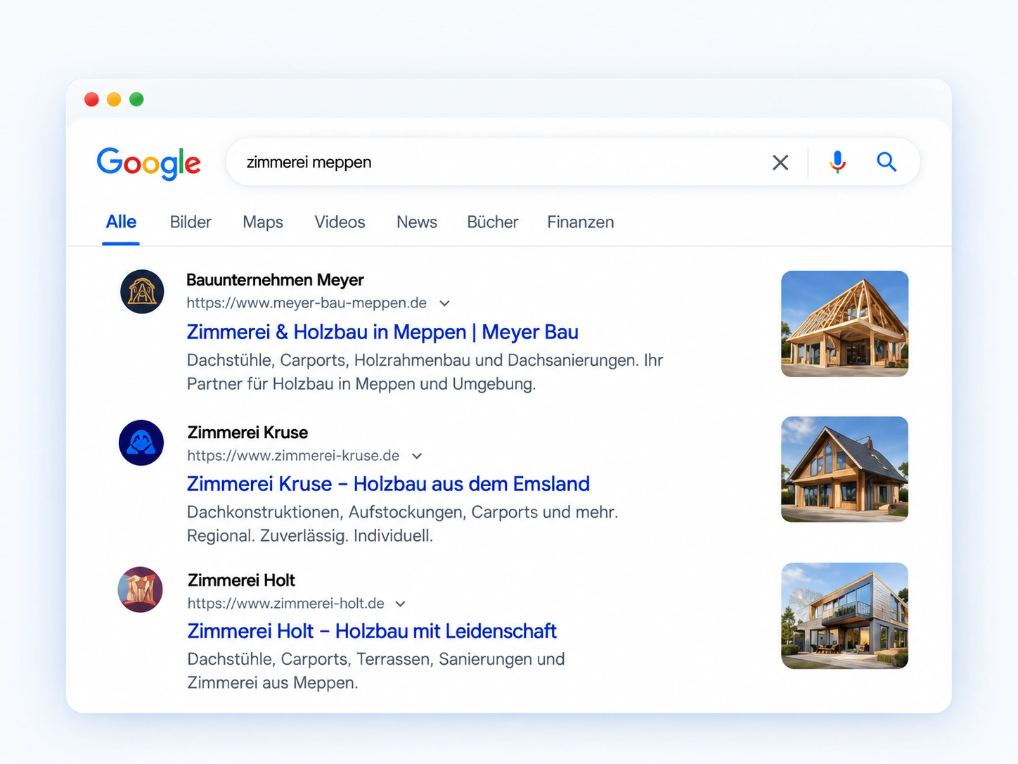 Google-Suchergebnisse für Zimmereien in Meppen